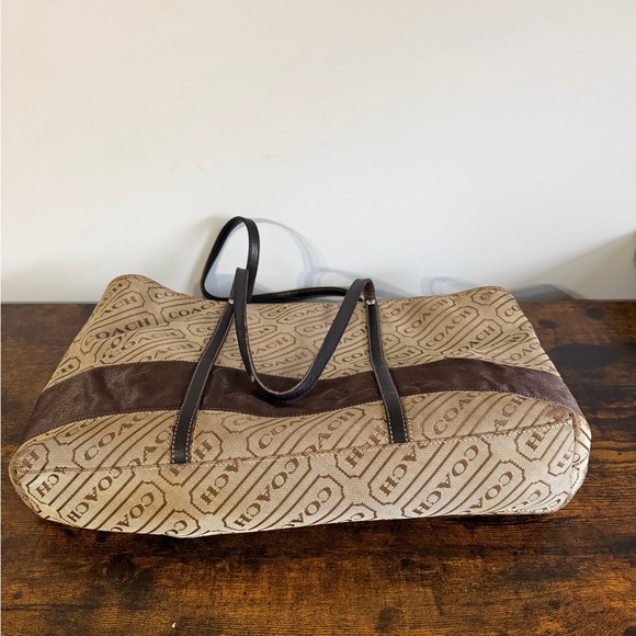 Coach Hamptons Signature Tote F12253 Brown Canvas Leather Trim Shoulder Bag Y2K - Picture 6 of 11